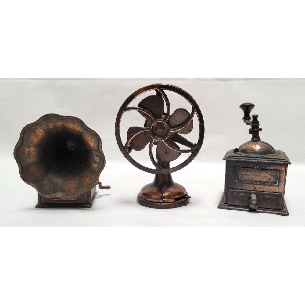 Vintage 1970s Lot of 3 Durham Industries Miniature Gramophone Fan Coffee Grinder
